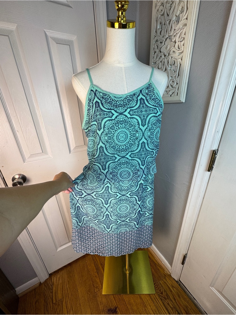Pixley Teal and Navy Medallion Print Tank Dress